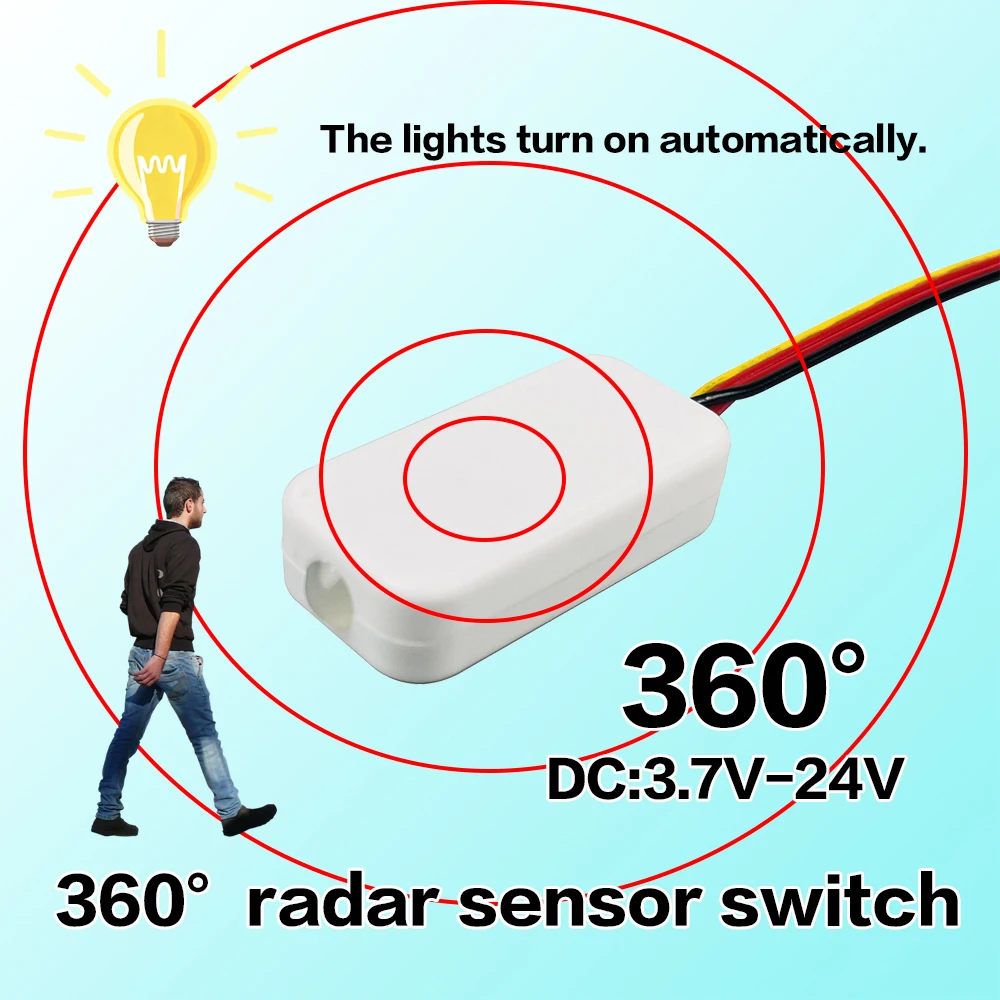미니 레이더 센서 스위치, 스마트 센서 조명 자동 켜짐/꺼짐, 차고, 복도 및 계단에 적합