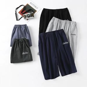 남성용 솔리드 컬러 파자마 바지, 성인 홈 루즈 코튼 파자마, 수면 하의, 탄성 허리 통기성 반바지, 여름 새로운 스타일