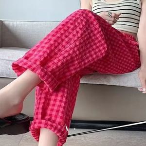 면 와이드 레그 팬츠 여성 여름 얇은 신상 홈웨어 루즈핏 스트레이트 캐주얼 BF 스타일 루즈핏 하이웨이스트 9부 바지