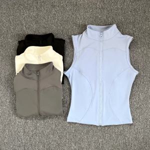 여성용 슬림 피트 스포츠 민소매 탑 빠른 건조 탄성 스탠드 칼라 요가 피트니스 의류 여름 지퍼