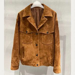 여성을위한 천연 양가죽 가죽 자켓 100% 정품 가죽 스웨이드 포켓 레트로 브라운 여성 코트 긴 소매 Chaquetas Mujer