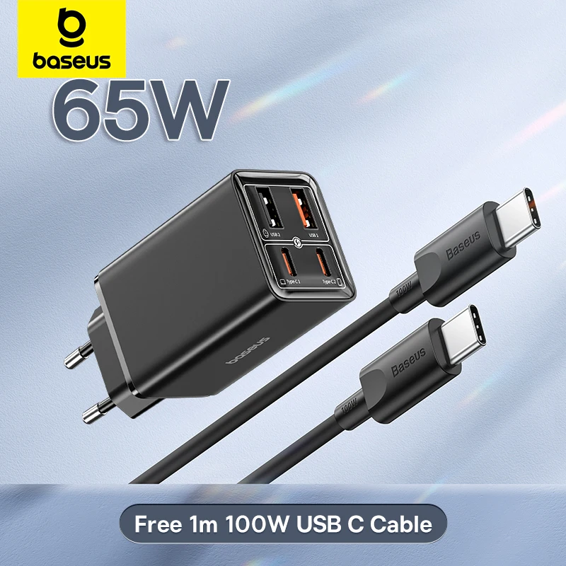 베이스어스 65W USB C 충전기 GaN 충전기 QC PD 충전 지원 휴대용 고속 충전기 아이폰 17 16 15 샤오미 노트북 충전기