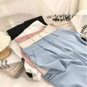 하이웨이스트 여성 정장 바지 가을 스트레이트 오피스룩 한국 패션 바지 캐주얼 버튼 루즈핏 여성 블랙 팬츠 신상 2024