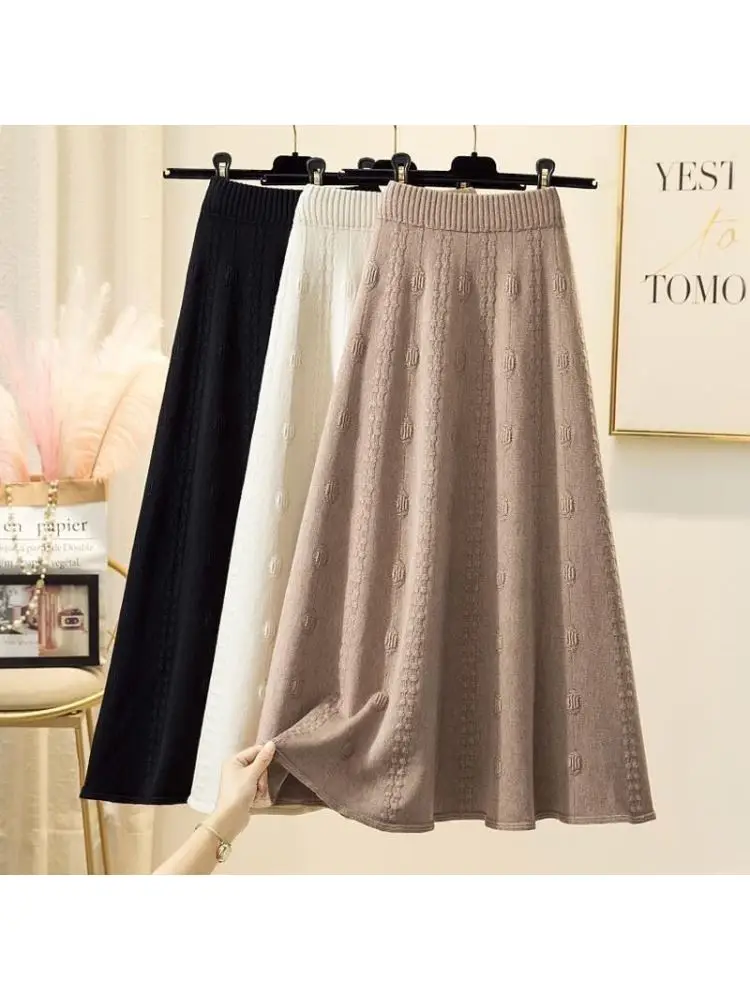 여성 니트 A라인 미니스커트 하이웨이스트 플레어 밑단 봄 가을 겨울 시즌 패션 시티 워킹 스타일 기타 원단