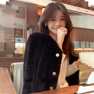 블랙 숏 밍크 퍼 자켓 여성용 2025 신상 겨울 친환경 퍼 영 스타일 고급 패션 폴리에스터 섬유 코트