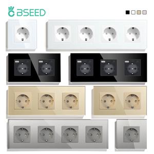 BSEED EU 표준 벽 전기 소켓, C타입 콘센트, 벽 전원 소켓, USB 충전 포트, 유리 패널, 어린이 보호, 16A