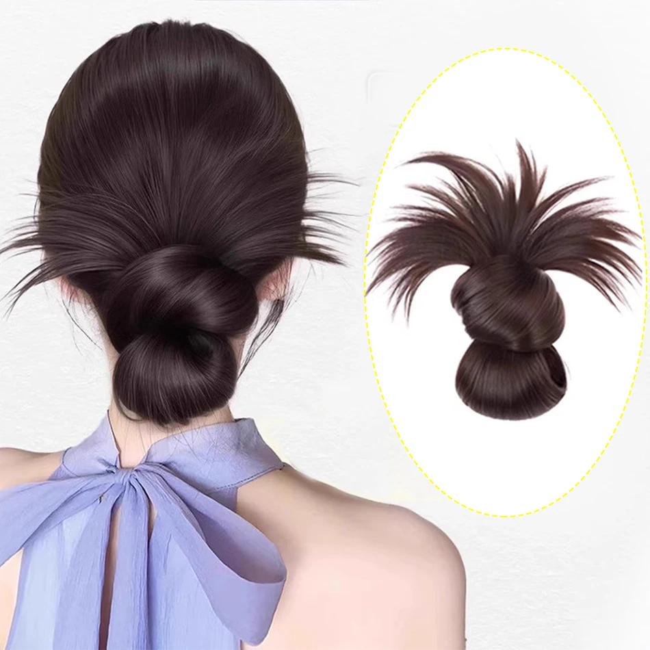 8인치 우아한 합성 하프타이 헤어 번 클립형, 여성용 치킨 페더 번 가발, 꽃무늬 포인트 로우 포니테일