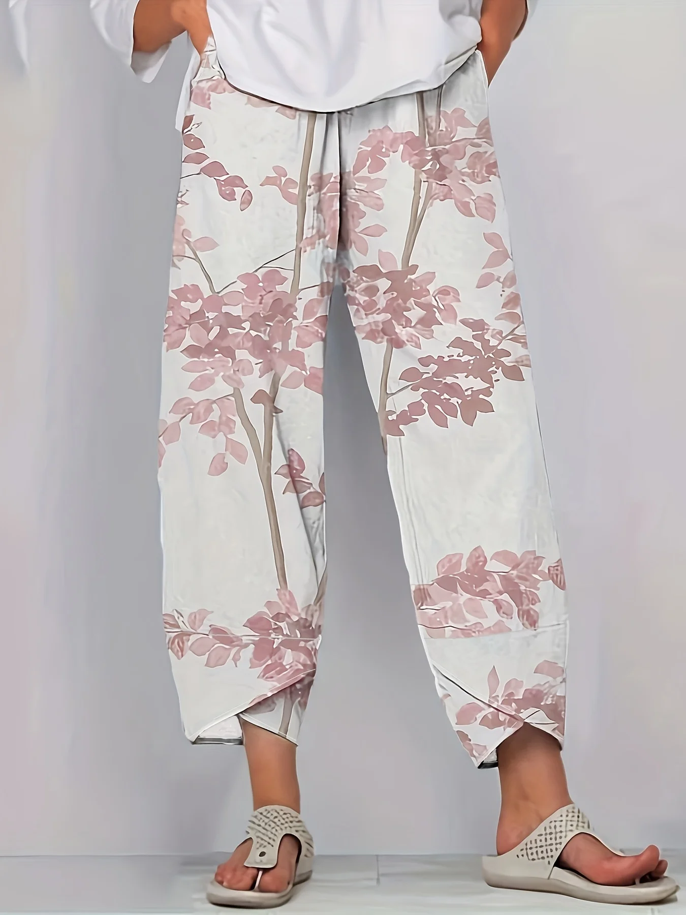 여성용 오버사이즈 우븐 프린트 여름 팬츠