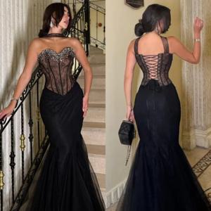 맞춤형 반짝이 망사 주름 장식 스팽글 패턴 인어라인 스위트하트 롱 드레스 맞춤형 행사용 정교한 중국 스타일