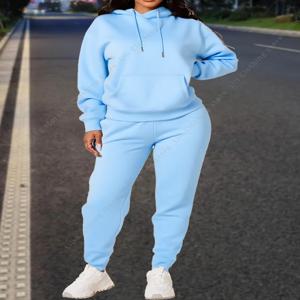 여성용 고품질 바지 세트 후드티 + 바지 가을 겨울 2피스 의상 기본 무지 스웨트셔츠 스웨트팬츠 여성 트레이닝복