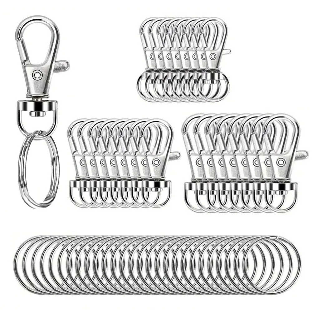 50개 스위블 스냅 훅 키링 포함 금속 스위블 로브스터 클로 클립 다양한 크기 (대형, 중형, 소형)