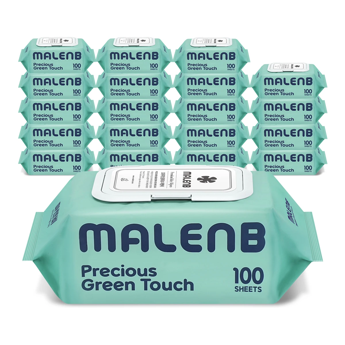 [마렌비] 그린 물티슈 100매 20팩 55평량 고평량 엠보싱 캡 아기물티슈