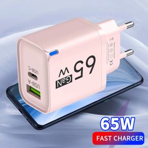 65W 휴대폰 고속 충전기 2포트 USB-A/USB-C 충전기 PD 퀵 차저 아이폰 삼성 화웨이 샤오미용 USB 여행용 충전 어댑터