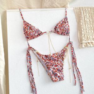 섹시한 삼각형 체인 비키니 세트 마이크로 끈 수영복 여성 수영복 Biquini 붕대 Beachwear 인쇄 수영복 끈 팬티 비키니