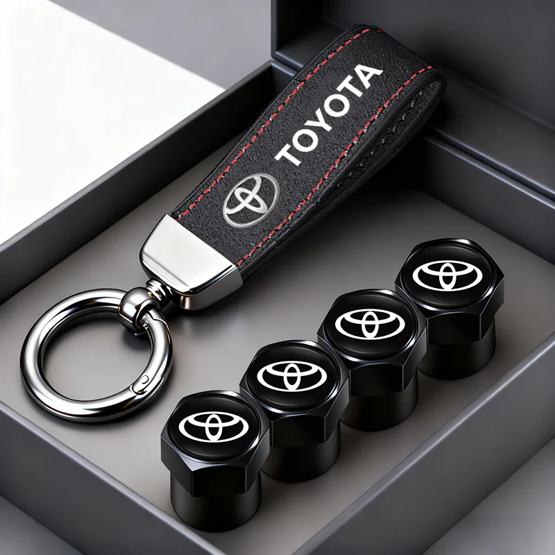 자동차 타이어 휠 밸브 캡 커버 스웨이드 자동차 키 체인 링 키홀더 토요타 코롤라 야리스 아이고 프리우스 RAV4 크라운 CHR 캠리 아우리스용