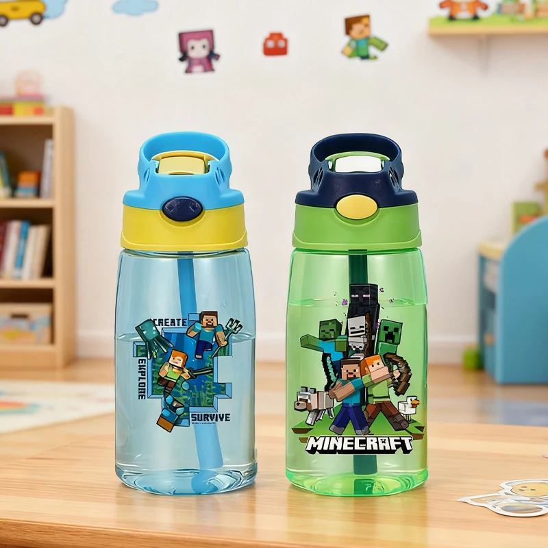 480ml 게임 테마 소년용 물병 마인크래프트 휴대용 빨대 여행용 병 체육관 스포츠 피트니스 컵 물 주스 음료병