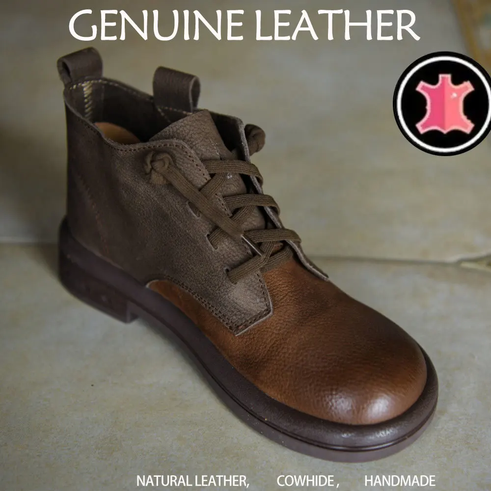 최고급 소가죽 스펠 컬러 클래식 레트로 부츠 플랫 소프트 솔 여성용 천연 가죽 부츠 2025년 신상 풀 리얼 가죽 트렌디 부츠