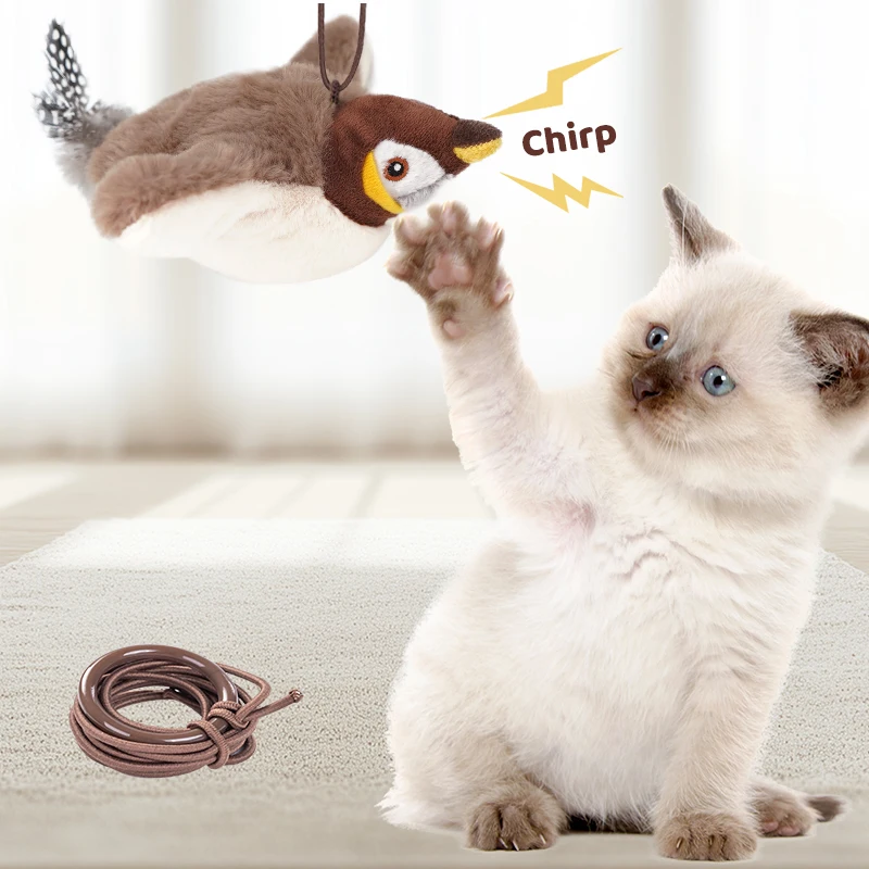 1PC 인터랙티브 고양이 장난감 충전식 삐걱거리는 새(날지 않음) 고양이 향이 있는 실내 고양이용 터치 활성화 플러시 장난감