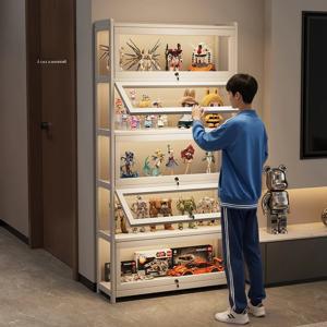 유리 디스플레이 캐비닛 다층형 조명 및 잠금장치 포함 거실 수납장 장난감/레코드/장식품 보관함 삼각형 모양