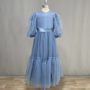 Dideyttawl 맞춤형 리얼 Tulle 짧은 퍼프 슬리브 플라워 걸 드레스 Ruffles Pleated Floor Length Sashes 주니어 콘서트 가운