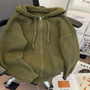 후드 오픈 가디건 니트 스웨터 남성 가을 겨울 루즈핏 아메리칸 스타일 캐주얼 레이지 커플 상의 긴팔 젊은층 패션