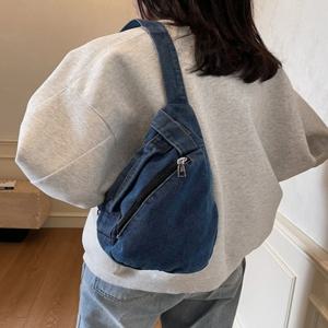 레트로 데님 캔버스 크로스백 심플 캐주얼 스타일 남녀 공용 대용량 트렌디 백팩 레저용