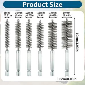 6Pcs 8-19mm 스테인레스 스틸 드릴링 브러시 파이프 청소 브러시 ​​전기 드릴 로타리 청소 도구에 대 한 1/4 