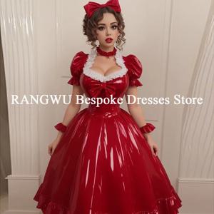 레드 빅토리아풍 프롬 드레스 티 길이 PVC 맞춤형 가면 무도회 드레스 우아한 소녀 코스프레 스커트