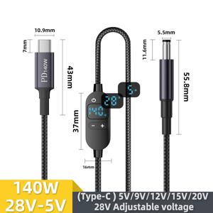 140W USB C to DC 전원 케이블 140W 타입 C to 5V 9V 12V 15V 20V 28V 조절 가능한 전압 어댑터 커넥터 케이블 노트북 라우터용