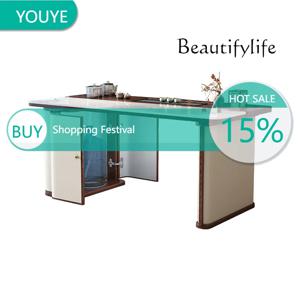 이탈리아 중세 스타일 발코니 록 슬랩 티 테이블 원목 가정용 소형 티 테이블 티 트레이 일체형 X