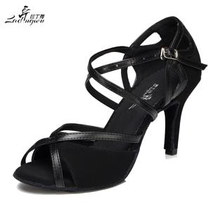 Ladingwu 뜨거운 판매 플란넬 및 PU 여성 하이힐 레드/블랙 신발 여성용 부드러운 바닥 라틴 살사 볼룸 댄스 신발