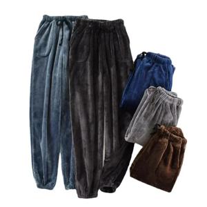 2024 가을 겨울 남성 두꺼운 따뜻한 플란넬 파자마 바지 부드러운 캐주얼 탄성 허리 Drawstring 양털 수면 바지 Homewear 남성