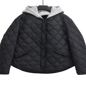 여성용 캐주얼 후드 솔리드 블랙 패딩 봄버 코트, 기본 퀼트 루즈 파카 재킷, 가을 겨울 패션, 2025 신상