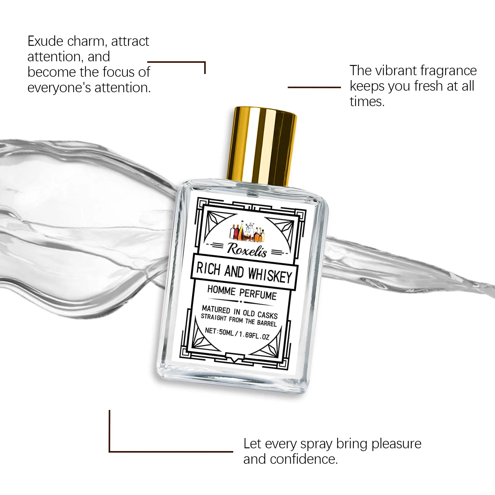 ROXELIS 50ml 리치 앤 위스키 옴므 향수 오래 지속되는 향기, 개인 매력을 강화하고 자신감있게 스타일과 우아함을 보여줍니다.