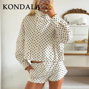 KONDALA 2026 봄 여름 도트 여성 외출복 패션 스탠드 칼라 지퍼 비치 스타일 여성 발렌타인 데이 슈트