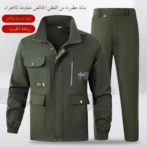 남성용 두꺼운 순면 전기 용접 작업복 세트, 내열성 봄 가을 건설 현장 작업 보호복