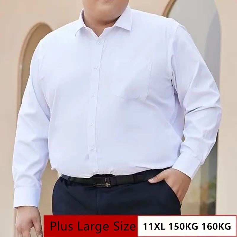    슈퍼 빅 사이즈 11XL 10XL 9XL 8XL 남성용 드레스 셔츠 긴 소매 가을 봄 레귤러 핏 소셜 비즈니스 화이트 오피스 셔츠