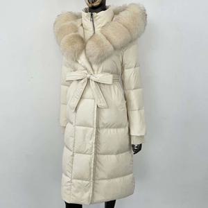 2025 롱 후드 패딩 재킷 여성용 신상 겨울 따뜻한 화이트 구스 다운 재킷 여성용 리얼 폭스 퍼 코트
