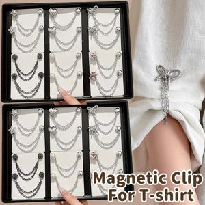 5개 멀티 기능 자석 옷걸이 체인 포함 금속 버튼 클립 옷 스카프 바지 다리 커프 고정 자석 핀 장식