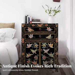 티베트풍 페인팅 마감 앤틱 침실협탁, 화려한 장식과 견고한 구조로 가정주인, 침실, 현관에 적합합니다.