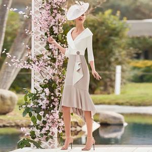우아한 V넥 3/4 소매 웨딩 하객 가운, 섹시한 신부 어머니 드레스, 무릎 길이, 심플한 정장 원피스
