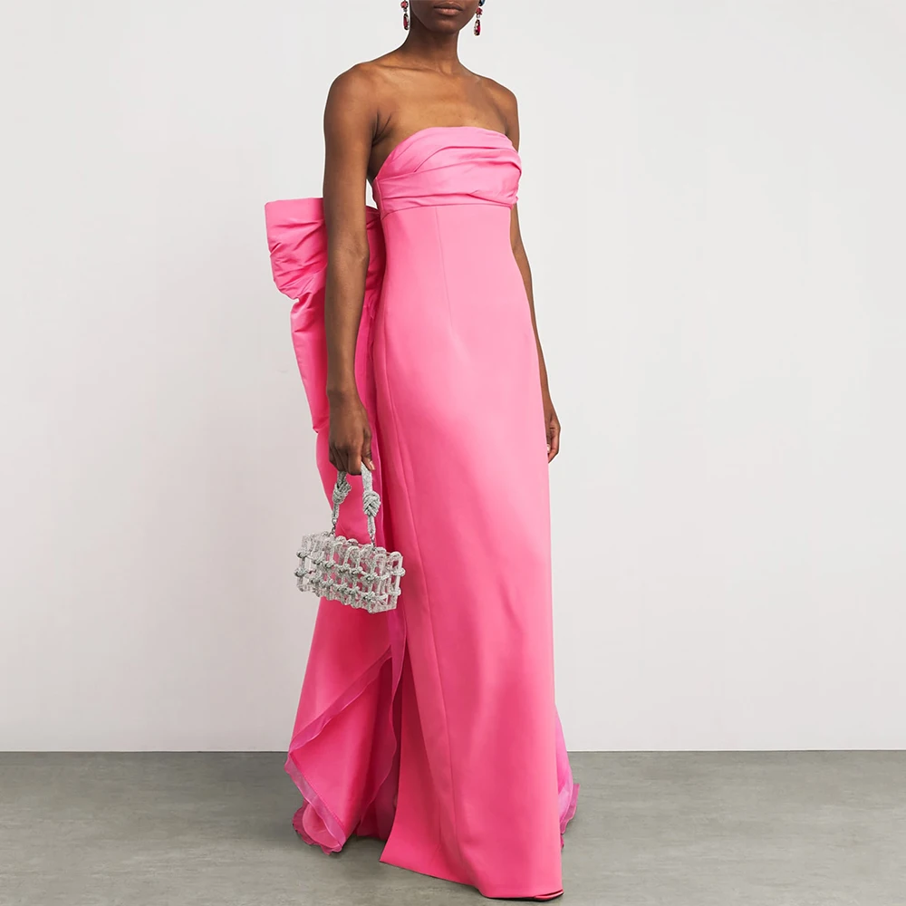 현대 Strapless 이브닝 가운 바닥 길이 공식 파티 드레스 Strapless 댄스 파티 드레스 활과 기차와 사우디 아라비아 드레스