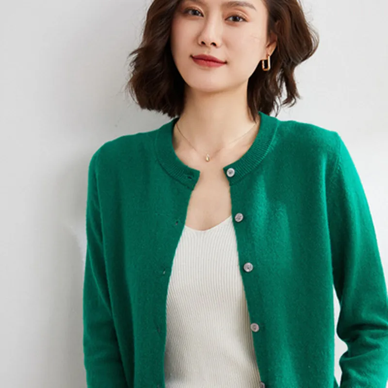 여성 카디건 스웨터 오목 봄 가을 니트 캐시미어 가디건 솔리드 싱글 브레스트 여성 스웨터 2022