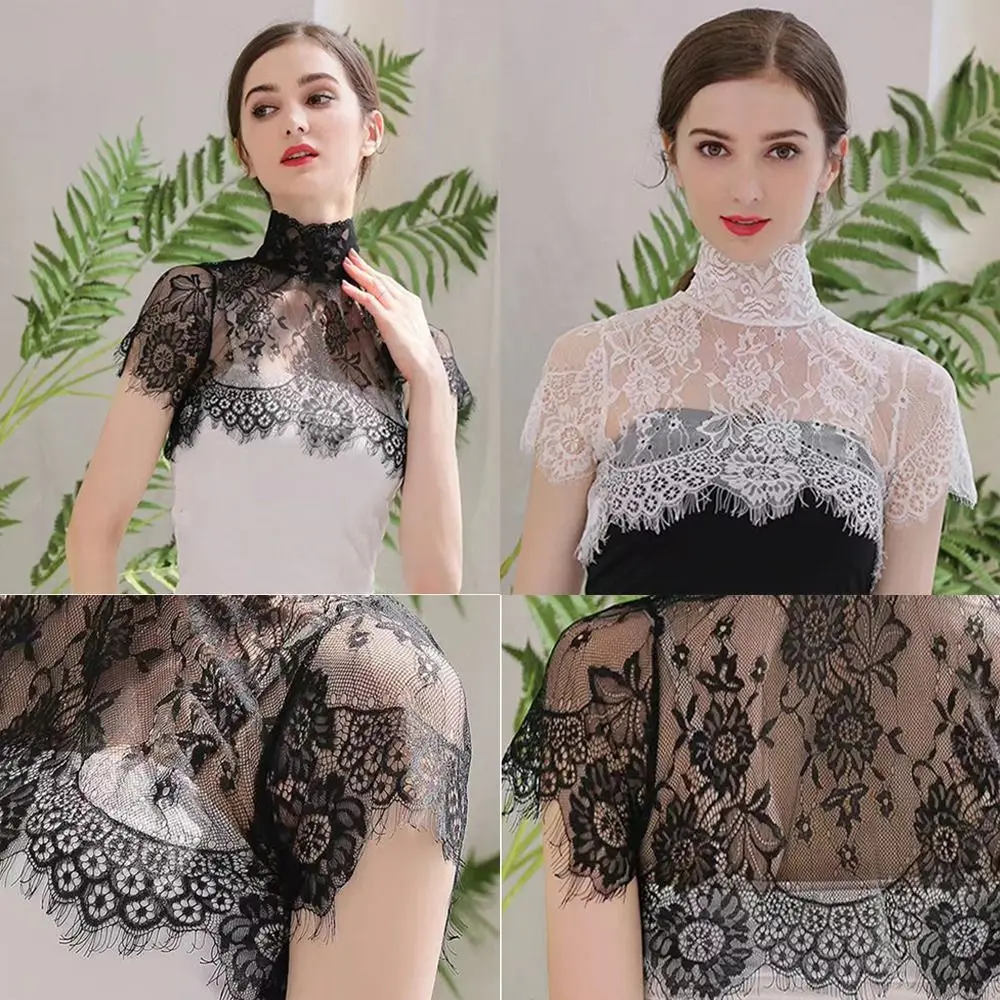 탈착식 레이스 가짜 칼라 블라우스 숄 랩, 자수 쉬폰 가짜 칼라 탑 숄 장식, 의류 액세서리, 신제품