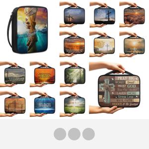 인쇄 십자가와 시편 텍스트 성경 커버 남성용 책 운반 케이스 여행 성경 케이스 주최자 손잡이 포함 간편한 운반