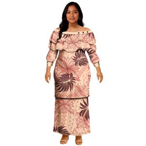 아일랜드 스타일 2피스 세트 롱 드레스 여성 맥시 캐주얼 사모아 트라이벌 프린트 풀레타시 드레스 여성 여름 원피스