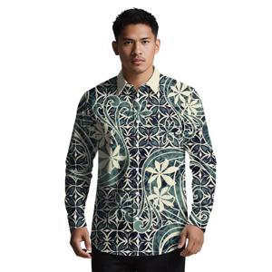 크리스마스 커스텀 이미지 폴리네시아 부족 디자인 남성 버튼 티셔츠 사모아 문신 디자인 남성 의류 하와이안 알로하 셔츠