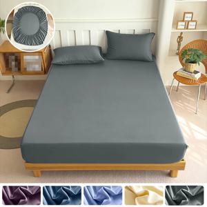 90/120/150/180x200 탄성 밴드가 있는 피티드 침대 시트, 단색 매트리스 커버 보호대, 싱글/더블/킹 사이즈 침대용, 100% 폴리에스터
