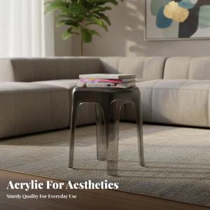 투명한 사각형 스툴, 쌓아 올릴 수 있는 투명 스펙터 스툴, 두껍고 내구성이 뛰어나며 공간 절약형, 작은 공간, 카페에 적합