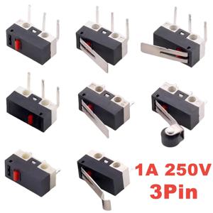 20개 미니 마이크로 리미트 스위치 C NO NC 3핀 PCB 단자 SPDT 1A 125V 롤러 아크 레버 스냅 액션 푸시 마이크로 마우스 스위치